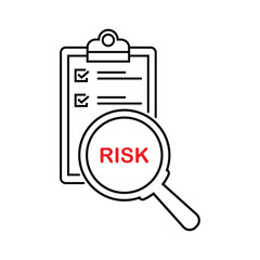 Risk Word Magnifying Glass. Risk Managment icon. Risk, icon, assessment, reduce, vector, business, data, organization, symbol, analysis, chart