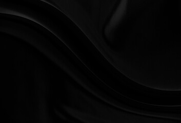 Black gray satin dark fabric texture luxurious shiny that is abstract silk cloth background with patterns soft waves blur beautiful.