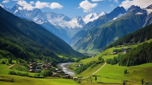 Beautiful picture of alpine meadows in the rural Caucasus mountains.