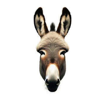 Donkey face shot isolated on transparent background cutout