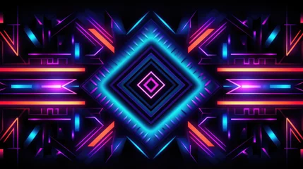 Poster Aztec geometric pattern neon background in traditional ornamental ethnic style © Jasmina