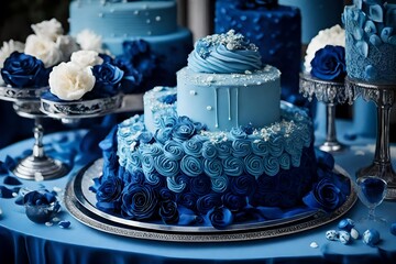 Dark blue and light blue Wedding dessert and cake
