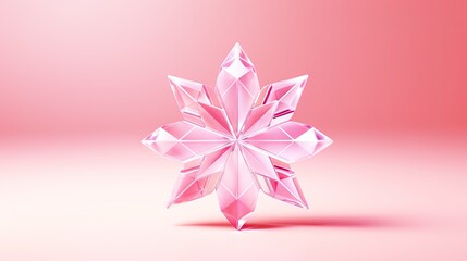  a pink snowflake sitting on top of a light pink table next to a pink wall and a pink wall with a white outline of a snowflake on it.  generative ai