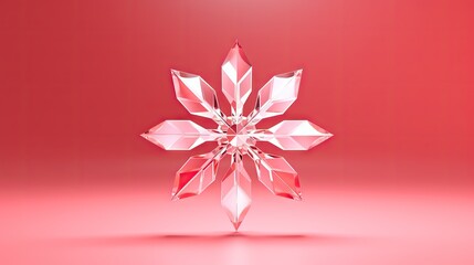  a pink snowflake on a red background with a reflection of a snowflake in the middle of the image and the snowflake is shaped like a snowflake.  generative ai
