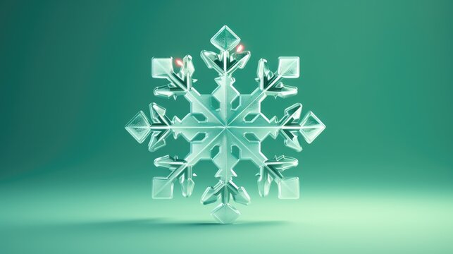  a snowflake on a green background with a red light in the center of the snowflake and a red light in the middle of the snowflake.  generative ai