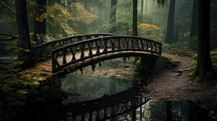Foto op Canvas Wooden Bridge in the middle of Forest Landscape Photography © Fadil