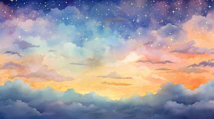 Fantasy watercolor starry sky sunset and clouds abstract poster web page PPT background