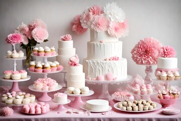 hite and pink Dessert table