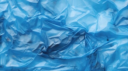 Blue plastic garbage bag texture, abstract background of crumpled polyethylene