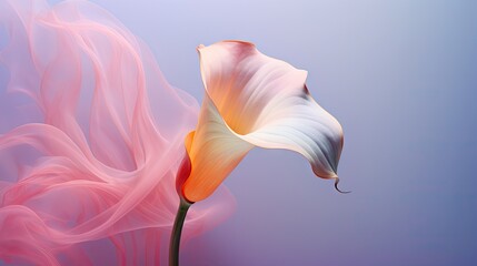  a pink and white flower on a blue background with a blurry image 