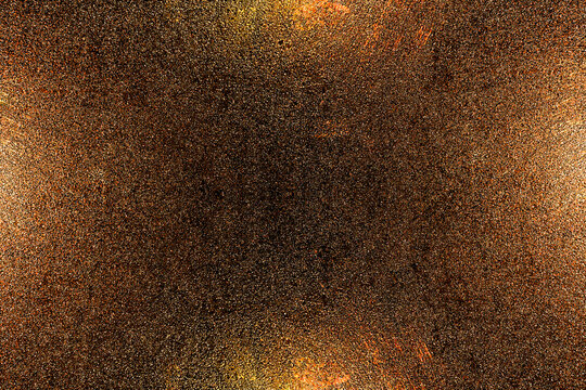 Black dark orange red brown shiny glitter abstract background with space. Twinkling glow stars effect. Like outer space, night sky, universe. Rusty, rough surface, grain.