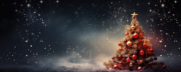 Background Featuring A Classic Christmas Tree Space For Text. Сoncept Winter Wonderland, Festive Decor, Holiday Spirit, Cozy Christmas Vibes, Magical Atmosphere - obrazy, fototapety, plakaty