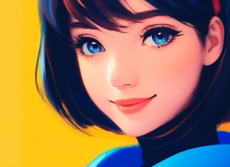 Portrait of a beautiful girl with a square haircut in anime style