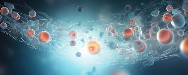 3d rendering of Human cell or Embryonic stem cell microscope background, Geneative AI