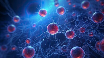 3d rendering of Human cell or Embryonic stem cell microscope background, Geneative AI