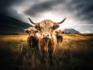 Foto op Canvas Highland cows in a field in the Scottish highlands © Jason