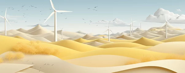Tuinposter sustainability, zero carbon, net zero, negative carbon, landscape wind turbine, Generative AI © kanesuan