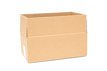 Open cardboard box close up isolated on white background