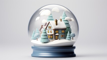  a snow globe with a house in the middle of it and a ladder going up the side of the house in the middle of the snow and a cloudy sky.  generative ai