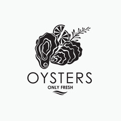 label of fresh oyster shell and lemon isolated on light background