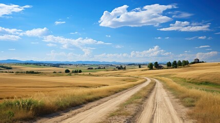 Fototapeta na wymiar Rural landscape with wheat field on sunset, Generative AI