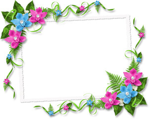 Fototapeta na wymiar Card for invitation or congratulation with blue and pink orchids