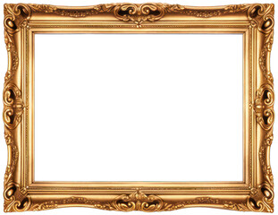 Vintage and antique gold photo frame isolated on transparent background