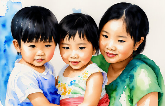 Celebrating Asian Family Traditions. Asian boy, asian girl. Asian mother and daughter. Generative AI