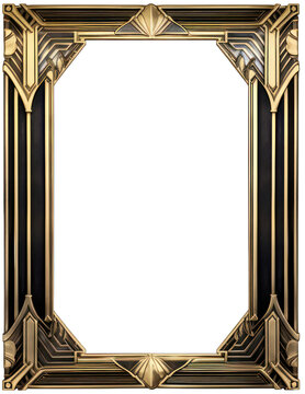 Vintage and antique art deco photo frame isolated on transparent background