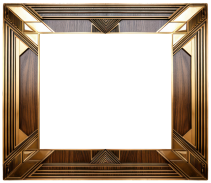 Vintage and antique art deco photo frame isolated on transparent background