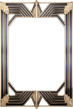 Vintage and antique art deco photo frame isolated on transparent background