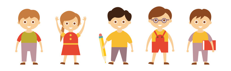 School Learning with Boy and Girl Pupil Standing Vector Set