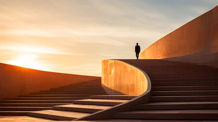 Fotobehang hombre exitoso concepto, subiendo escaleras, alcanzando metas, llegando a cumplir sus objetivos © Favio