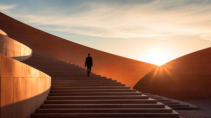 un empresario subiendo escaleras, concepto de logro y éxito 