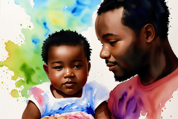 Celebrating the Fathers day. Black boy, black girl. Black father and child. Generative AI