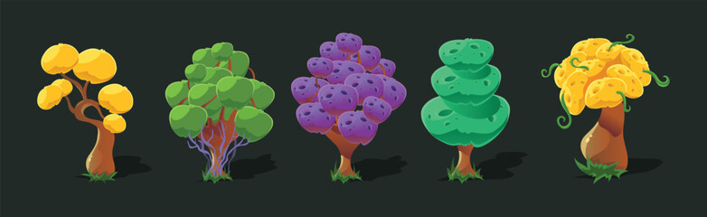 Fantastic Tree and Alien Magic Plants Game Asset Vector Set