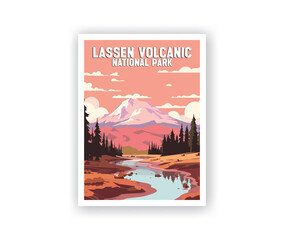 Lassen Volcanic, National Park Illustration Art. Travel Poster Wall Art. Minimalist Vector art. Vector Style. Template of Illustration Graphic Modern Poster for art prints or banner design.