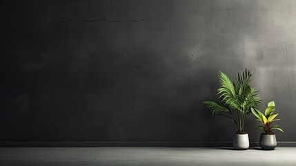 Empty dark abstract cement wall and studio room with smoke float up interior texture for display products wall background, Generative Ai