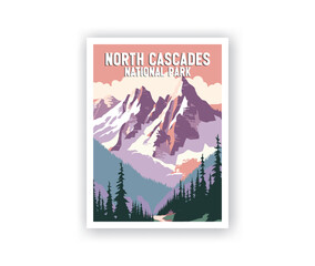 North Cascades, National Park Illustration Art. Travel Poster Wall Art. Minimalist Vector art. Vector Style. Template of Illustration Graphic Modern Poster for art prints or banner design.