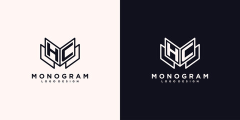 Initials letter HC with book line art education logo symbol vector illustration