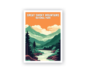 Great Smoky Mountains, National Park Illustration Art. Travel Poster Wall Art. Minimalist Vector art. Vector Style. Template of Illustration Graphic Modern Poster for art prints or banner design.