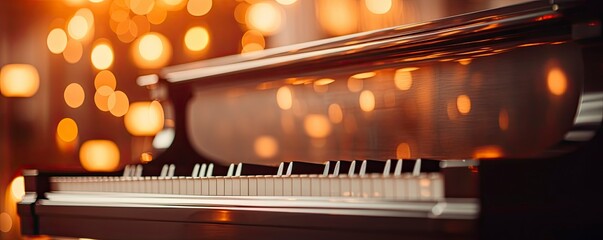 Piano keyboard background with selective focus, Generative AI