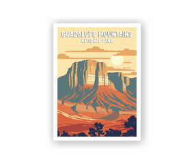 Guadalupe Mountains, National Park Illustration Art. Travel Poster Wall Art. Minimalist Vector art. Vector Style. Template of Illustration Graphic Modern Poster for art prints or banner design.