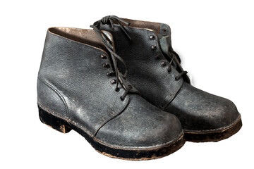 old black leather boots isolated - 677755107