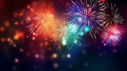 Fireworks in the night sky. Happy new Year background. 