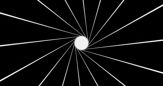 Abstract background with black and white shapes. Spiral effect. Seamless loop video