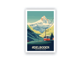 Adelboden, Switzerland. Vintage Travel Posters. Vector art. Famous Tourist Destinations Posters Art Prints Wall Art and Print Set Abstract Travel for Hikers Campers Living Room Decor