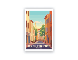 Aix En Provence, France. Vintage Travel Posters. Vector art. Famous Tourist Destinations Posters Art Prints Wall Art and Print Set Abstract Travel for Hikers Campers Living Room Decor