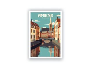 Amiens, France. Vintage Travel Posters. Vector art. Famous Tourist Destinations Posters Art Prints Wall Art and Print Set Abstract Travel for Hikers Campers Living Room Decor