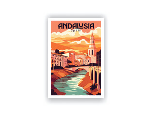 Andalusia, Spain. Vintage Travel Posters. Vector art. Famous Tourist Destinations Posters Art Prints Wall Art and Print Set Abstract Travel for Hikers Campers Living Room Decor